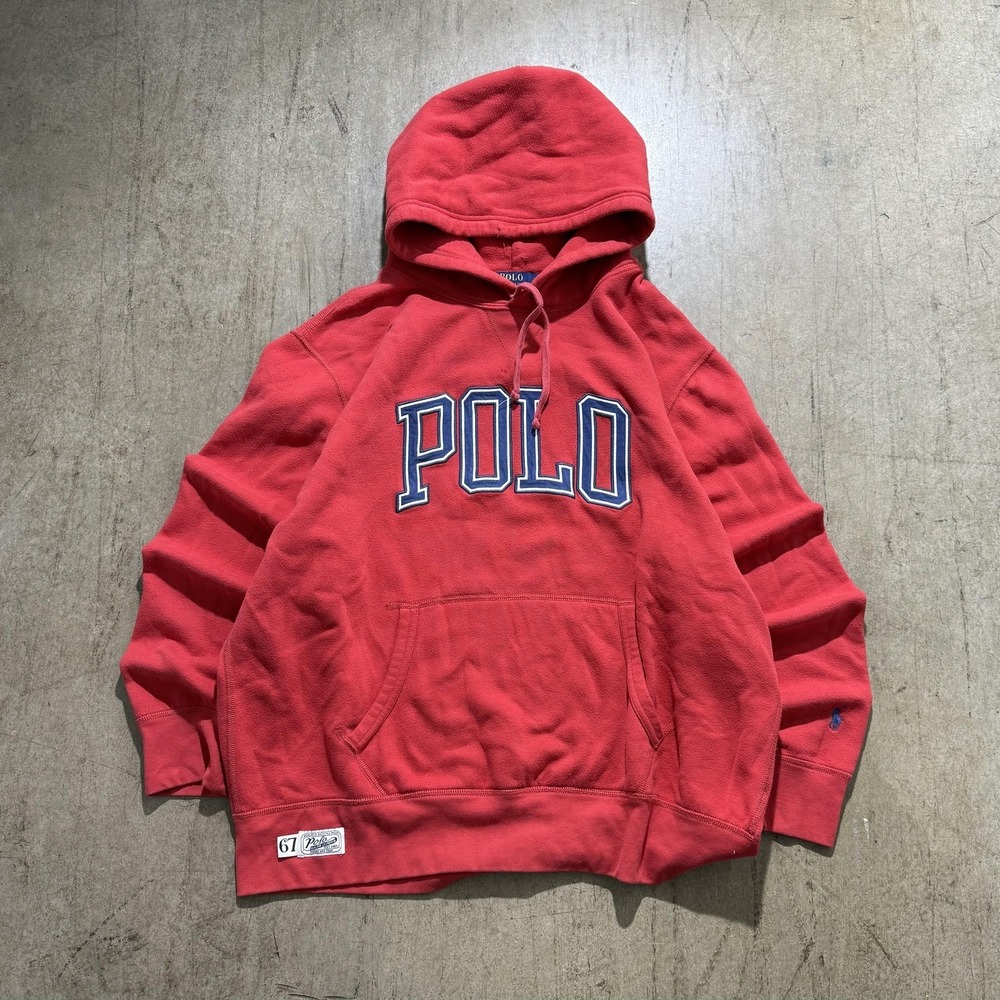 Polo Ralph Lauren Hoodie Sweatshirt Mens XL Red Pullover Fleece POLO Graphic